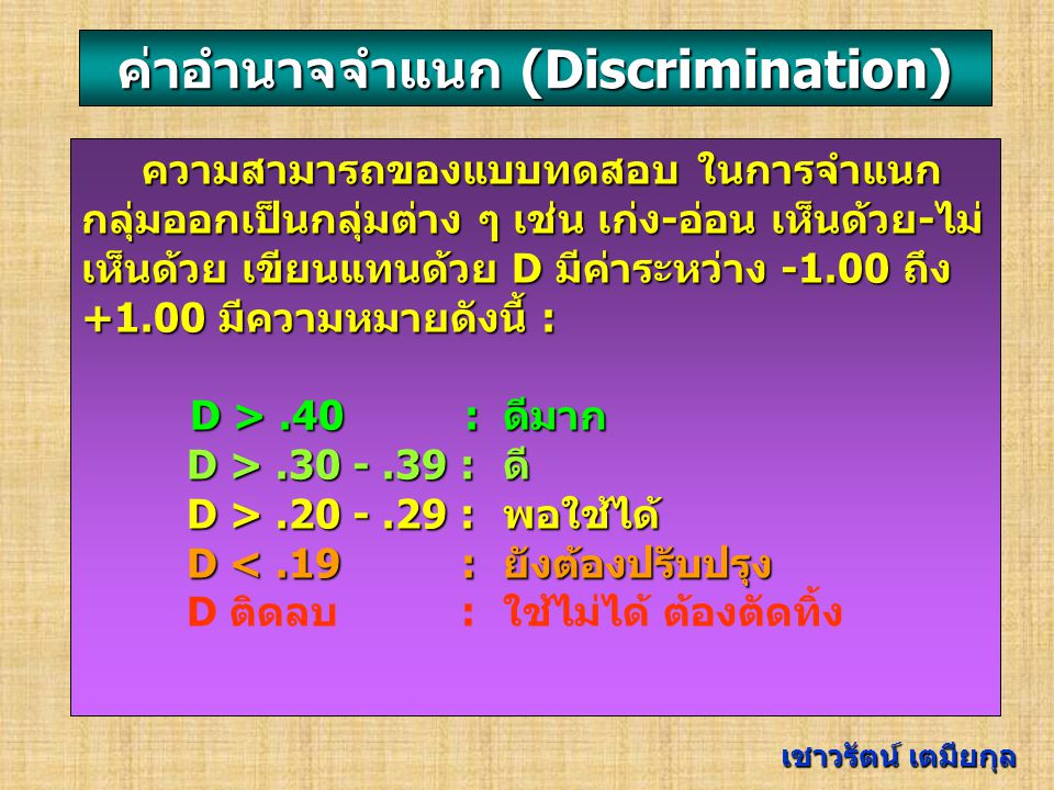 ค่าอำนาจจำแนก (Discrimination)