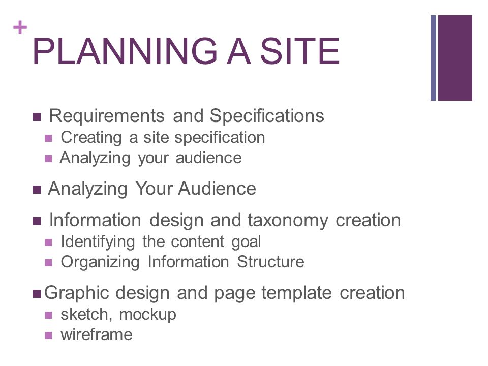PLANNING A SITE Requirements and Specifications