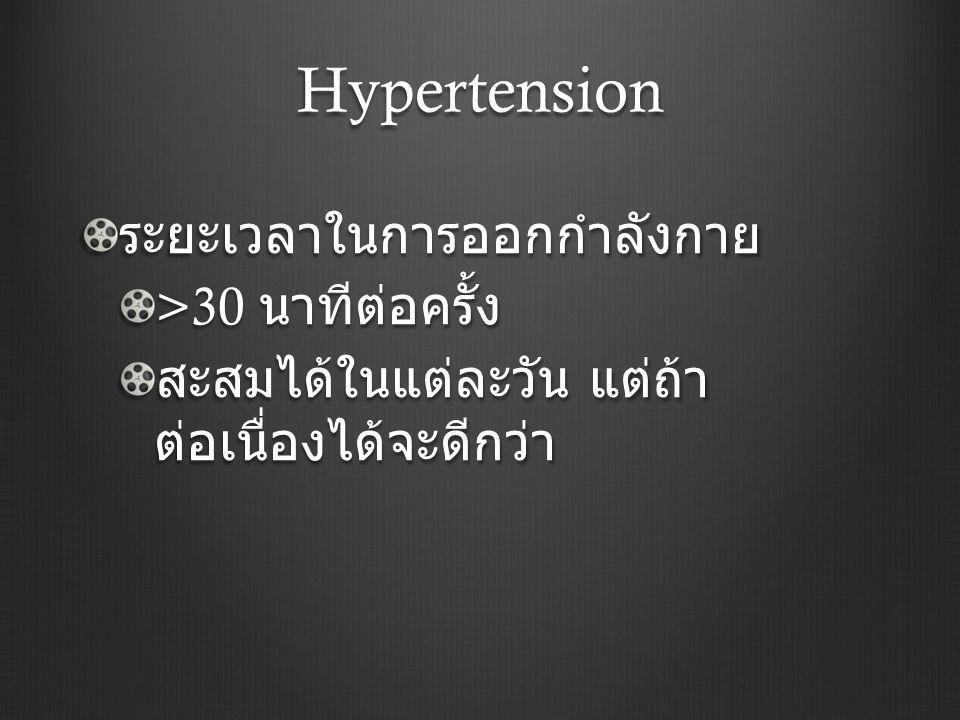 Hypertension ระยะเวลาในการออกกำลังกาย >30 นาทีต่อครั้ง