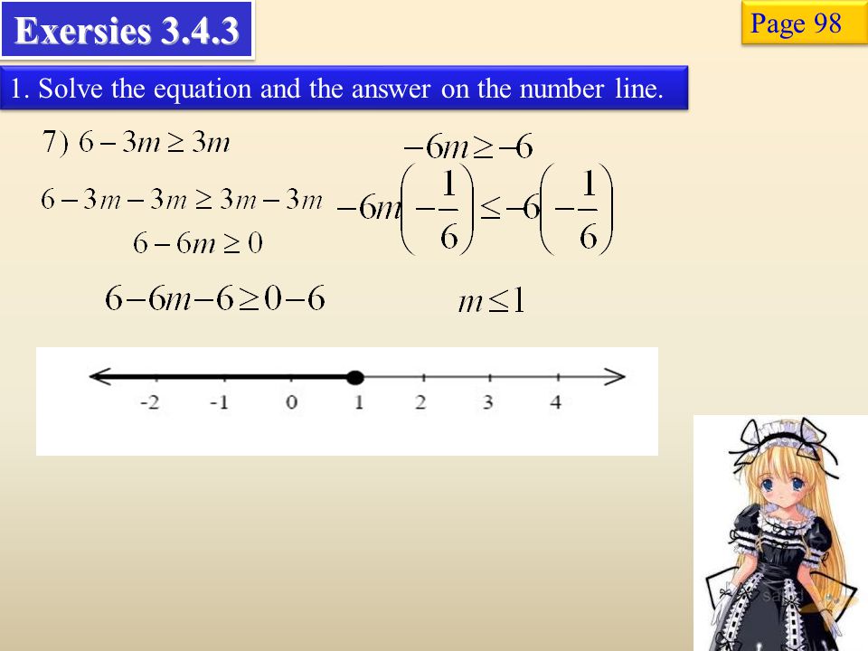 Exersies Page Solve the equation and the answer on the number line.