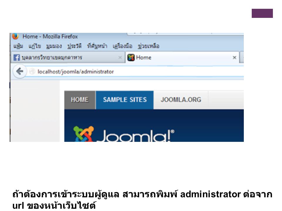 ถ้าต้องการเข้าระบบผู้ดูแล สามารถพิมพ์ administrator ต่อจาก url ของหน้าเว็บไซต์