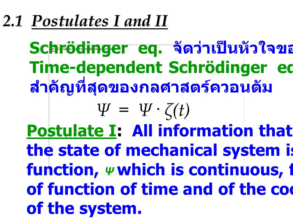 Ψ = Ψ ζ(t) 2.1 Postulates I and II