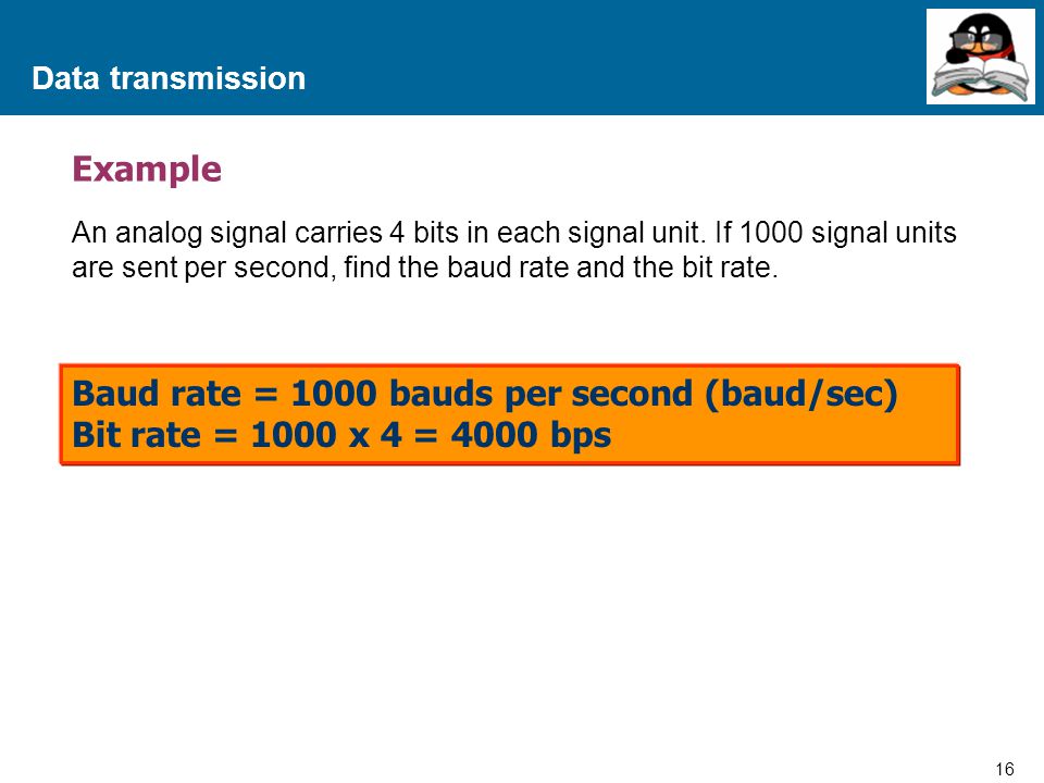Baud rate = 1000 bauds per second (baud/sec)
