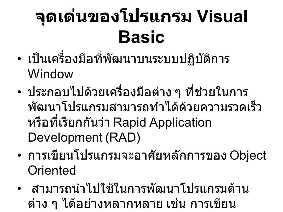 จุดเด่นของโปรแกรม Visual Basic