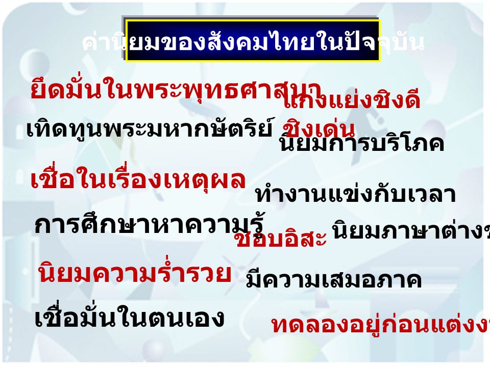 ค่านิยมของสังคมไทยในปัจจุบัน