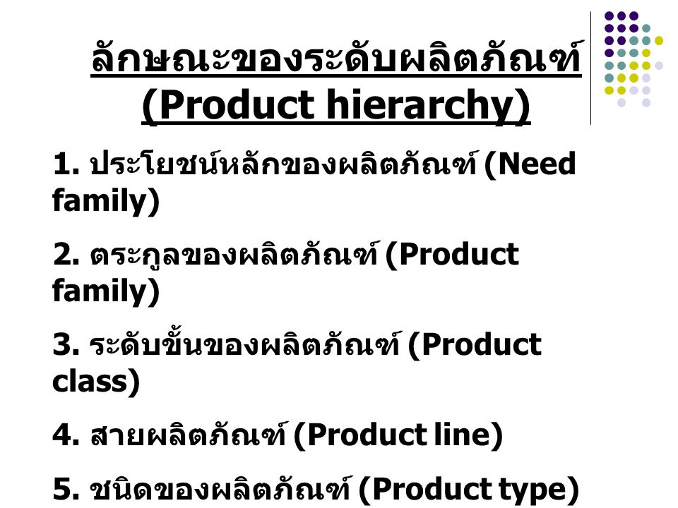 ลักษณะของระดับผลิตภัณฑ์ (Product hierarchy)