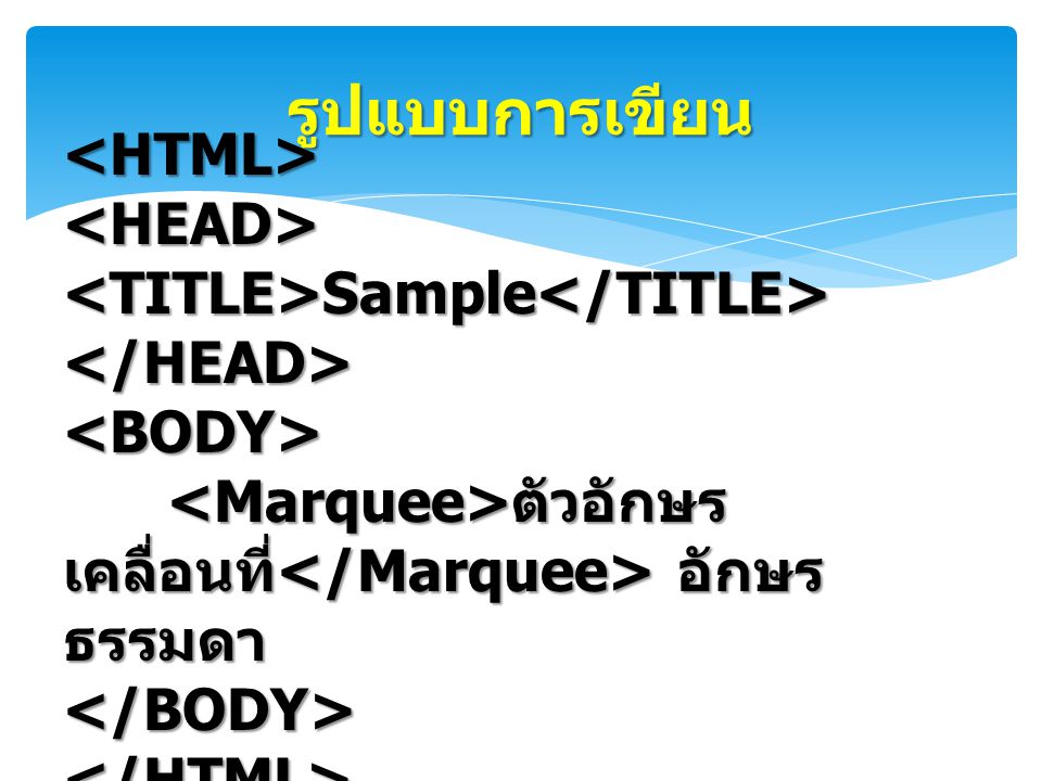 รูปแบบการเขียน <HTML> <HEAD>