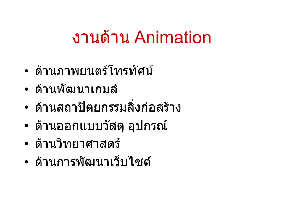 งานด้าน Animation ด้านภาพยนตร์โทรทัศน์ ด้านพัฒนาเกมส์