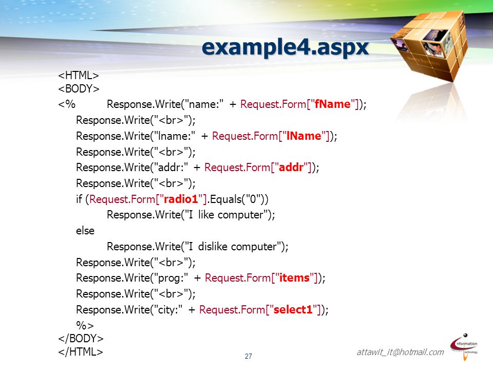 example4.aspx <HTML> <BODY>