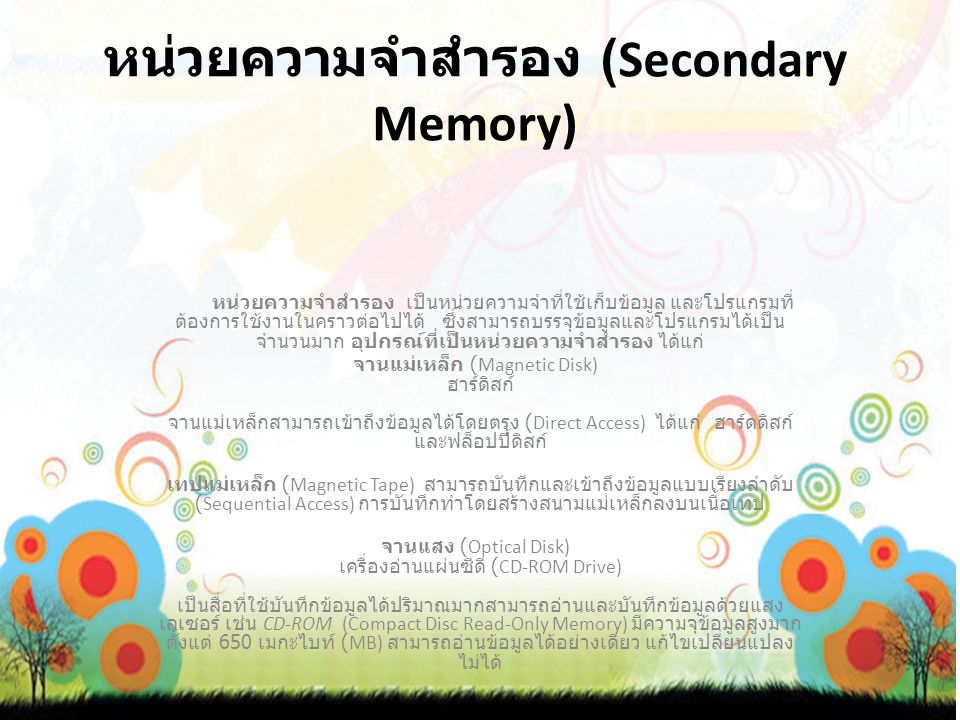 หน่วยความจำสำรอง (Secondary Memory)