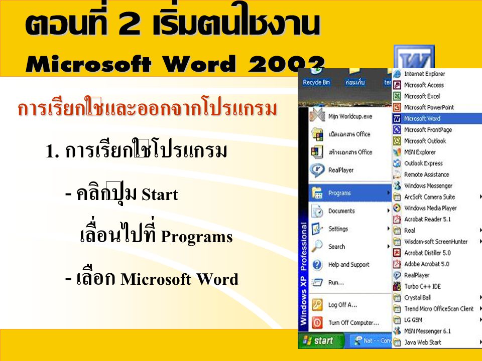 ตอนที่ 2 เริ่มต้นใช้งาน Microsoft Word 2002