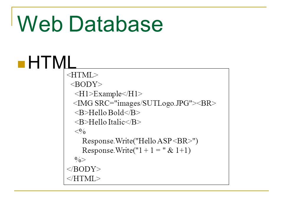 Web Database HTML <HTML> <BODY>