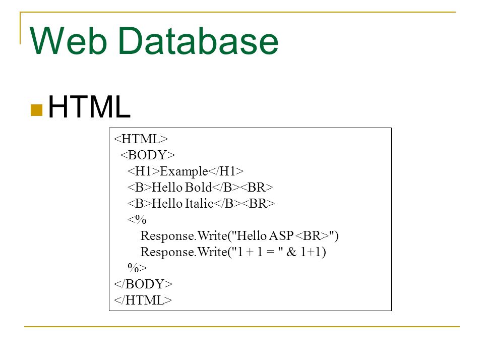 Web Database HTML <HTML> <BODY>