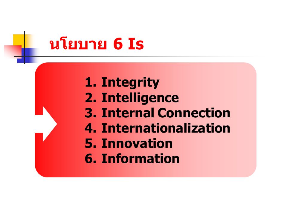 นโยบาย 6 Is Integrity Intelligence Internal Connection