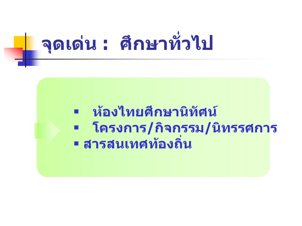 จุดเด่น : ศึกษาทั่วไป  ห้องไทยศึกษานิทัศน์