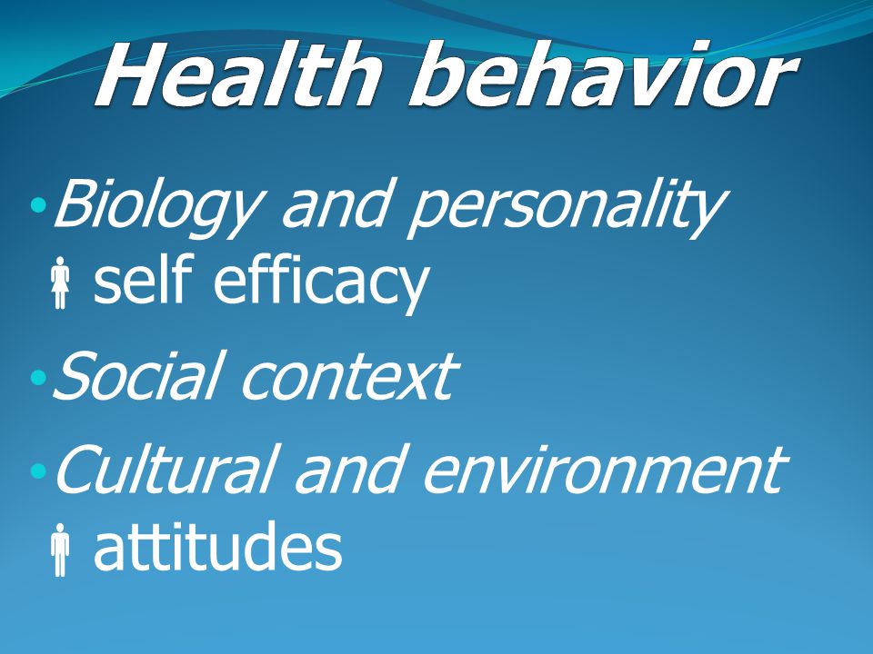Health behavior Biology and personality self efficacy Social context