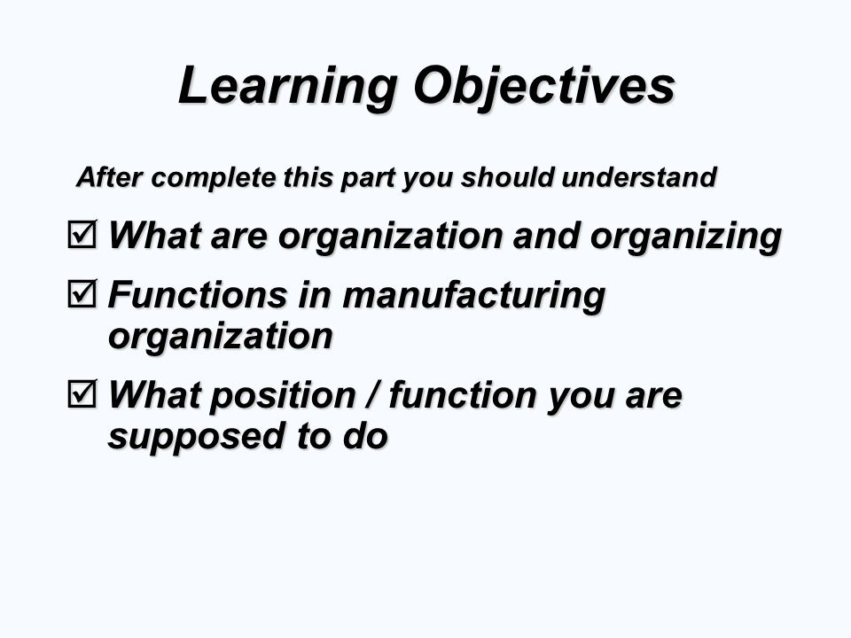 Learning Objectives What are organization and organizing
