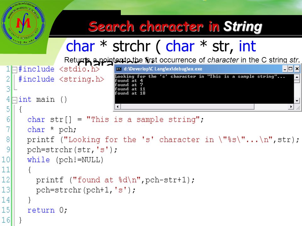 Search character in String