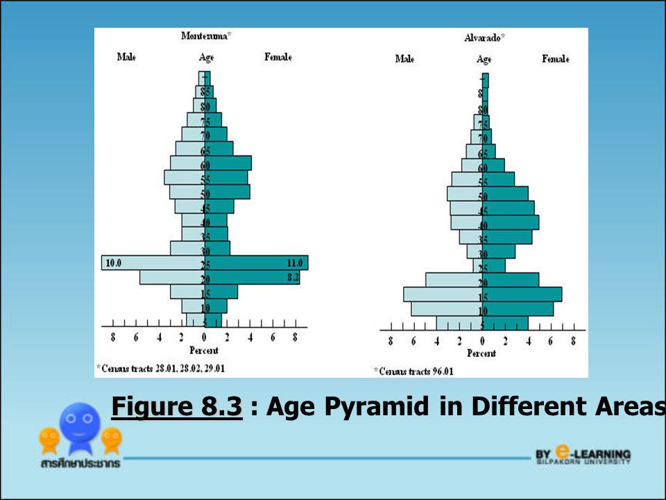 Figure 8.3 : Age Pyramid in Different Areas of San Diego (1970)