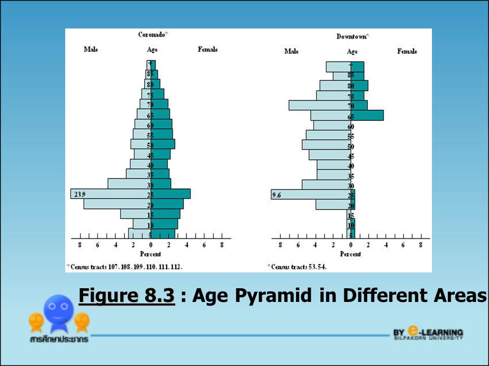 Figure 8.3 : Age Pyramid in Different Areas of San Diego (1970)