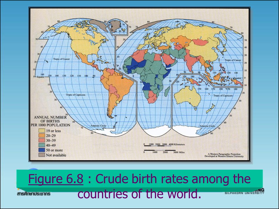Figure 6.8 : Crude birth rates among the countries of the world.
