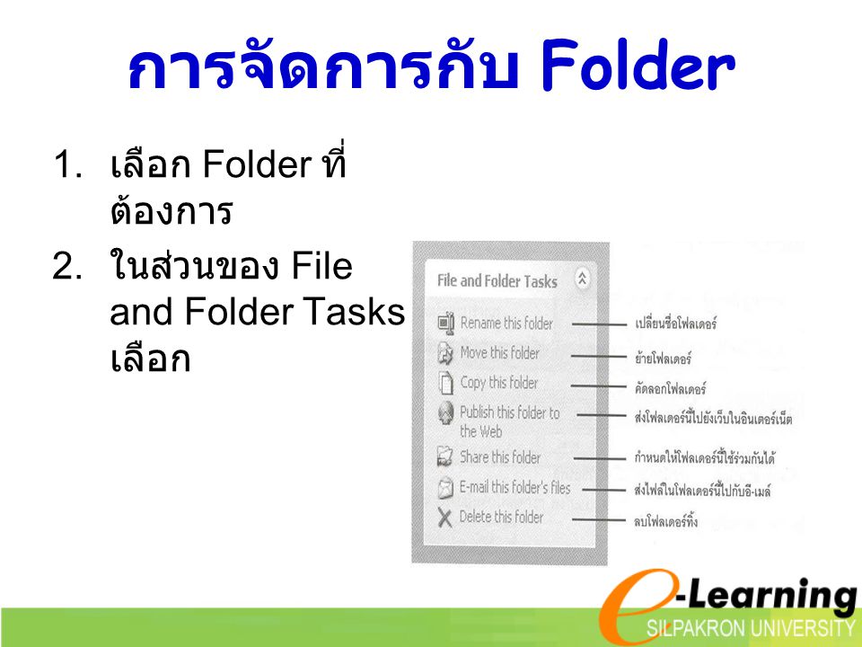 การจัดการกับ Folder เลือก Folder ที่ต้องการ