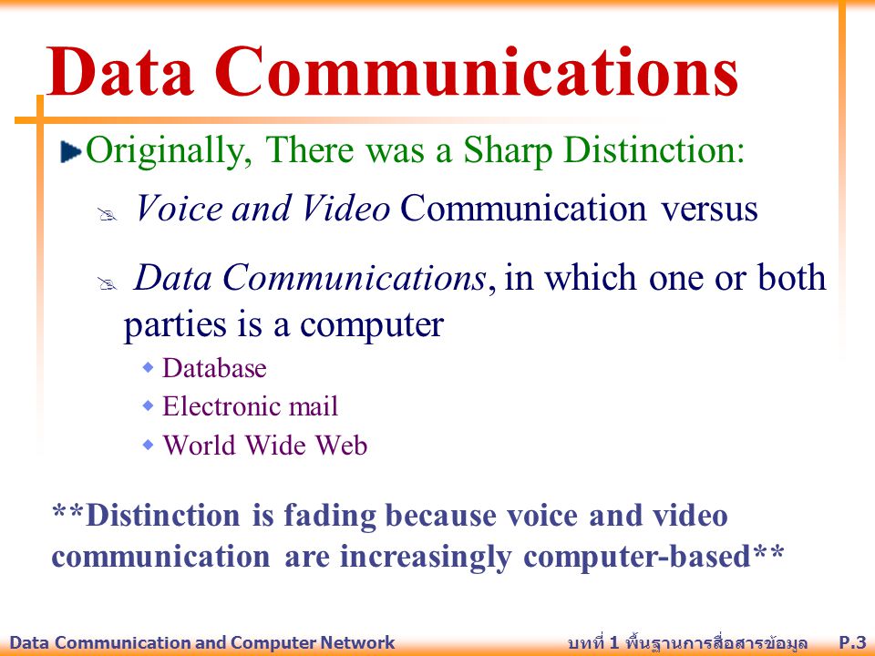 Data Communications Originally, There was a Sharp Distinction: