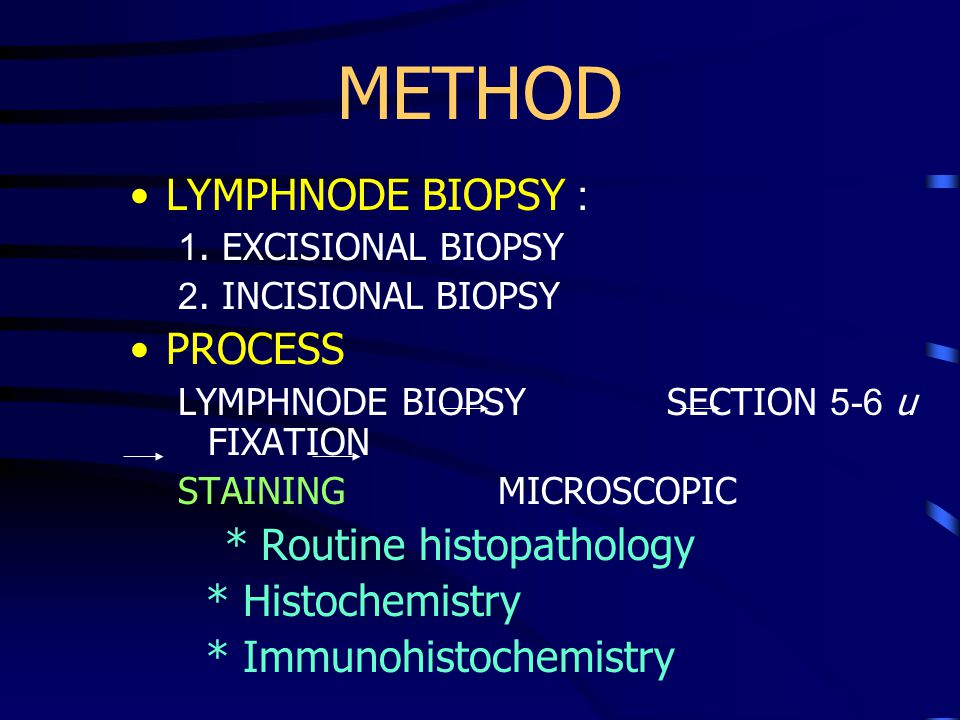 METHOD LYMPHNODE BIOPSY : PROCESS * Routine histopathology
