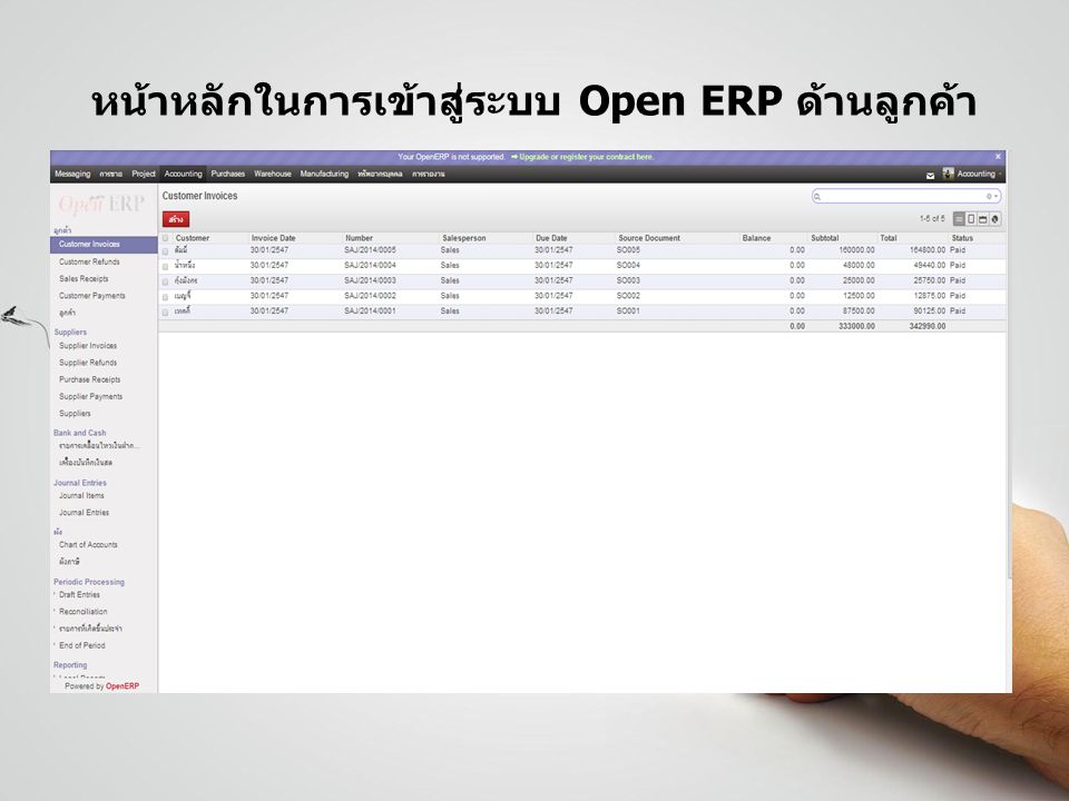 หน้าหลักในการเข้าสู่ระบบ Open ERP ด้านลูกค้า