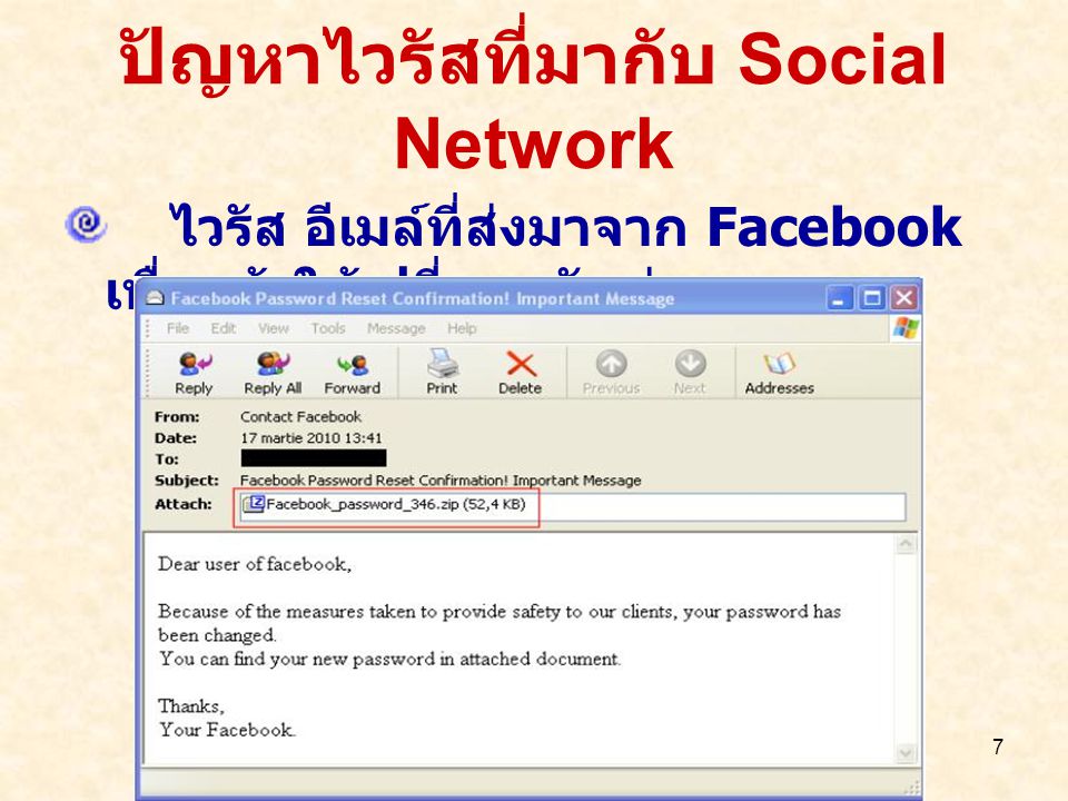 ปัญหาไวรัสที่มากับ Social Network