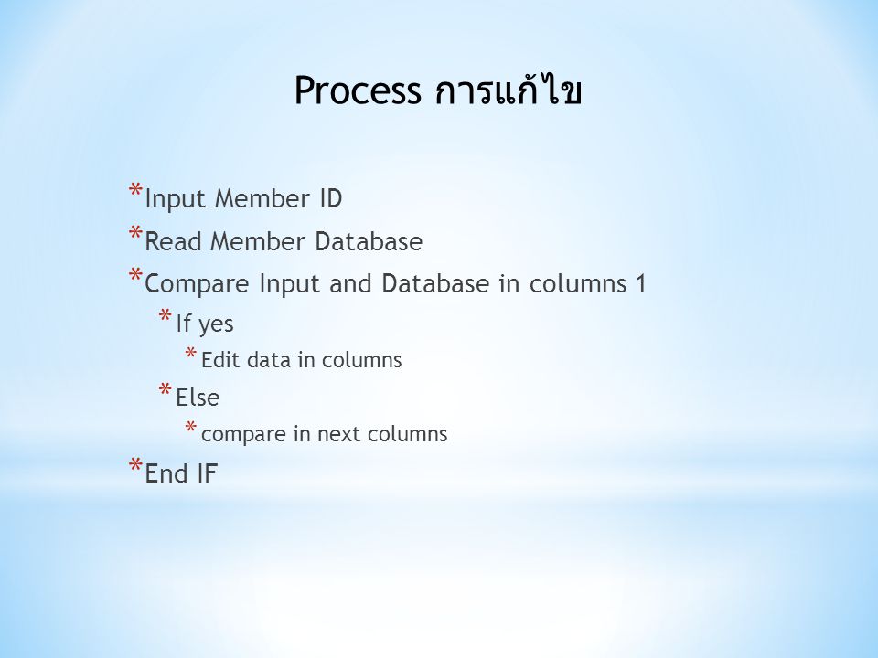 Process การแก้ไข Input Member ID Read Member Database