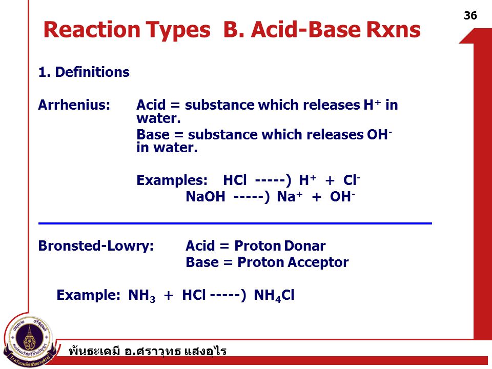 Reaction Types B. Acid-Base Rxns