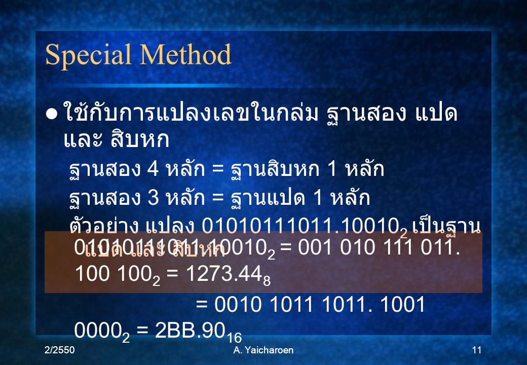 Special Method ใช้กับการแปลงเลขในกลุ่ม ฐานสอง แปด และ สิบหก