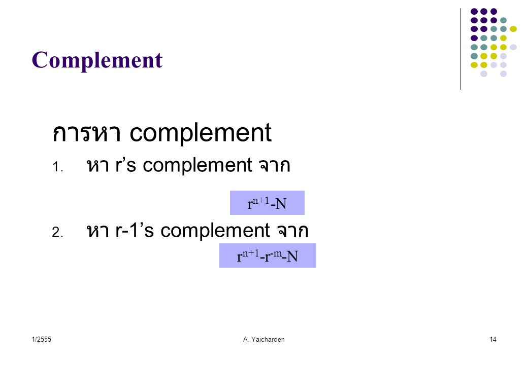 การหา complement Complement หา r’s complement จาก