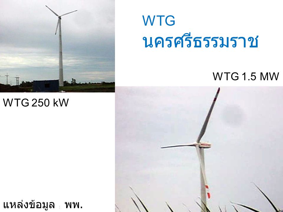 WTG นครศรีธรรมราช WTG 1.5 MW WTG 250 kW แหล่งข้อมูล : พพ.