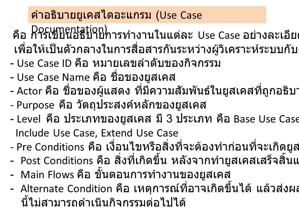 คำอธิบายยูเคสไดอะแกรม (Use Case Documentation)