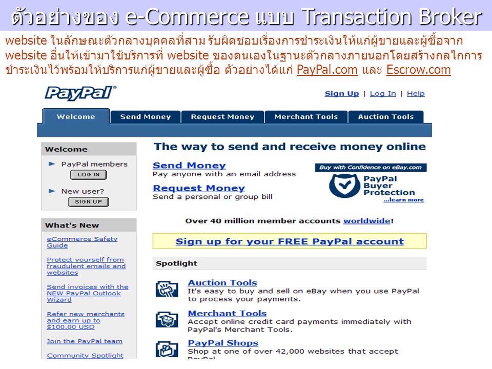 ตัวอย่างของ e-Commerce แบบ Transaction Broker