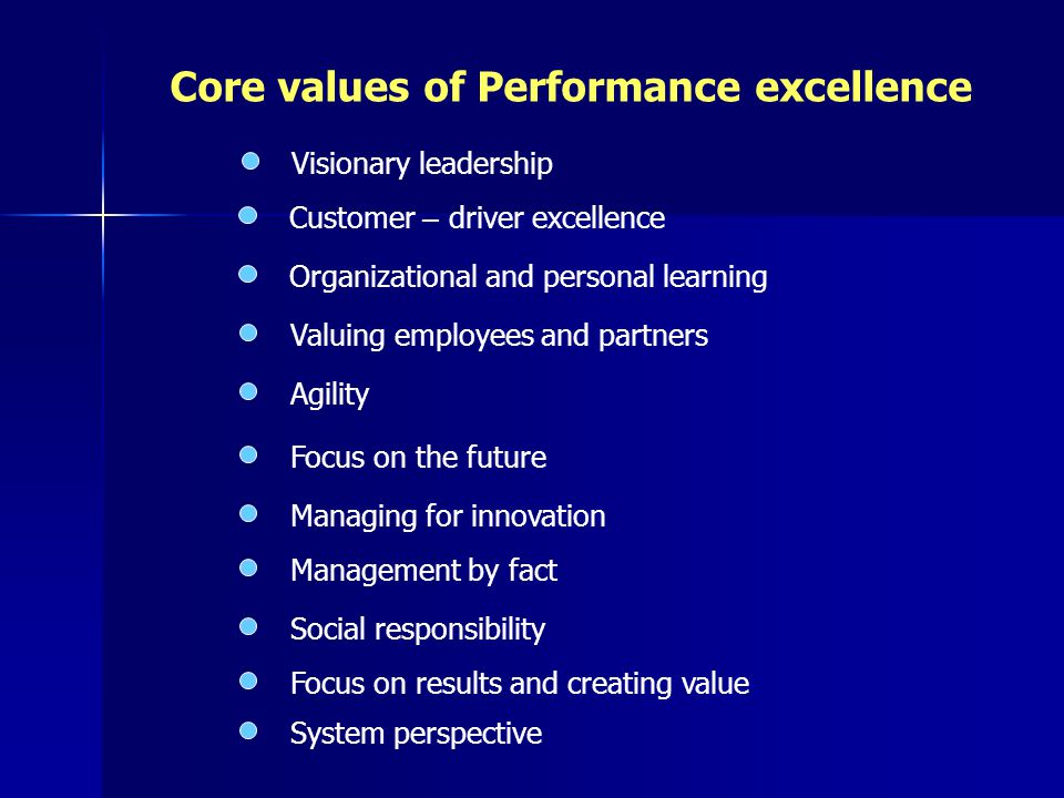 Core values of Performance excellence