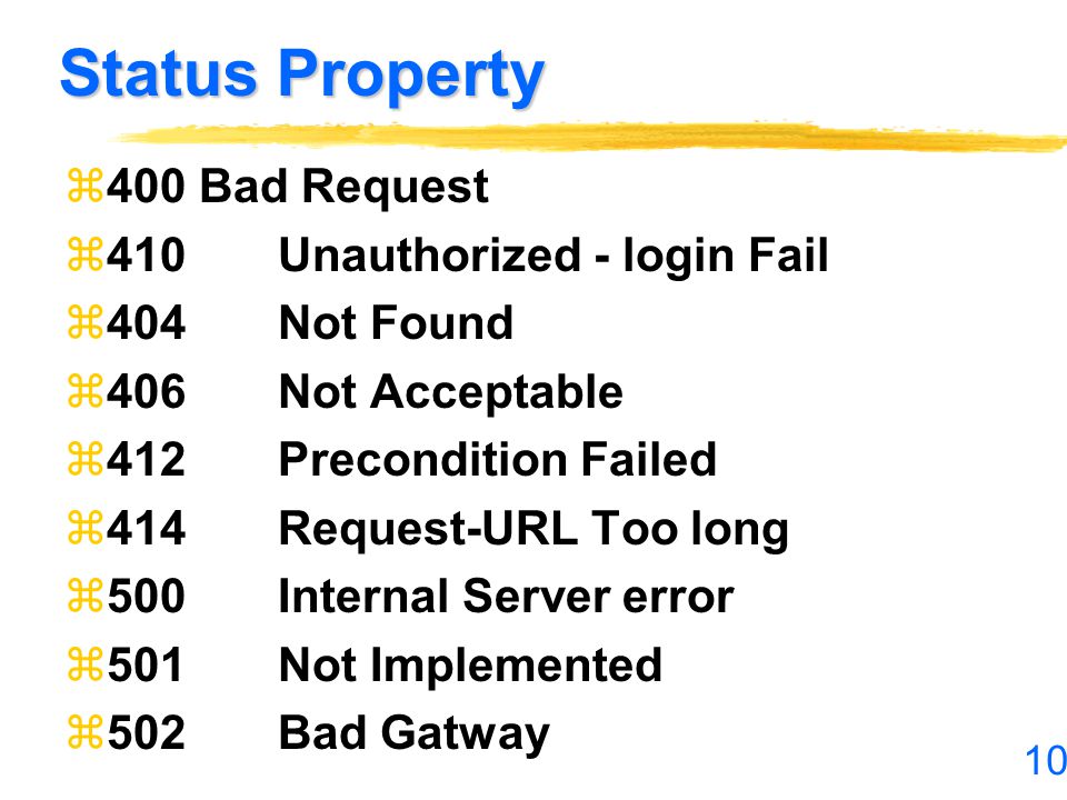 Status Property 400 Bad Request 410 Unauthorized - login Fail