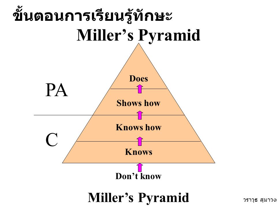 PA C Miller’s Pyramid ขั้นตอนการเรียนรู้ทักษะ Miller’s Pyramid Does