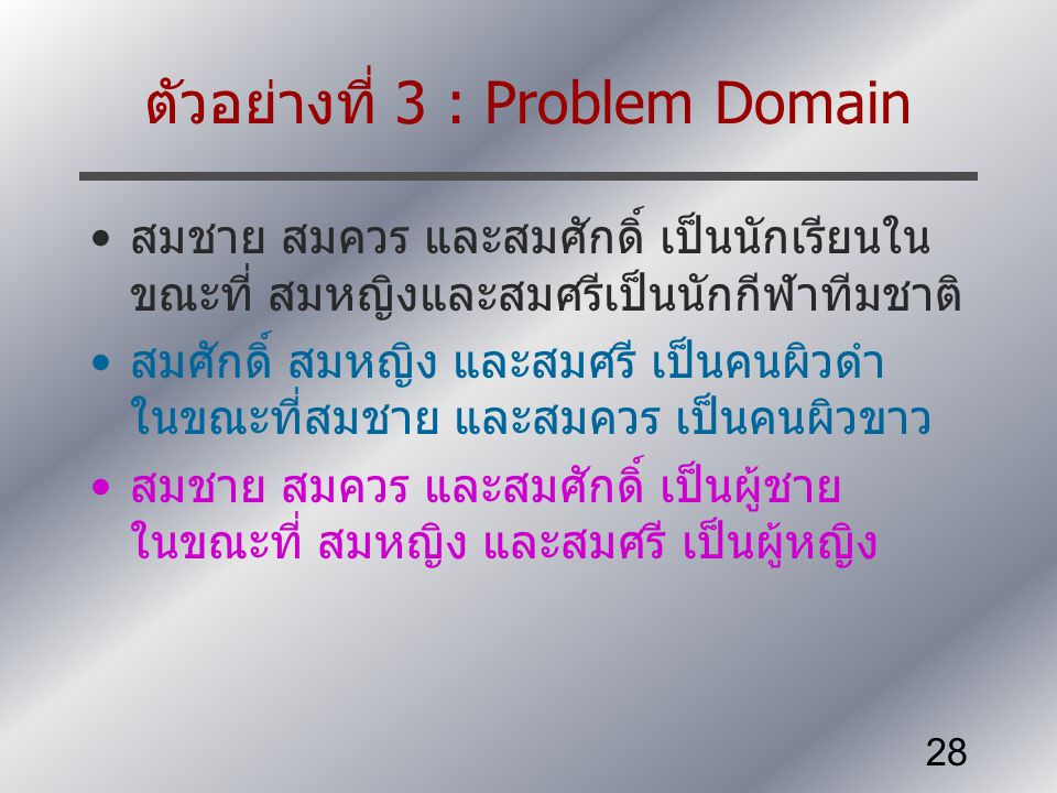 ตัวอย่างที่ 3 : Problem Domain
