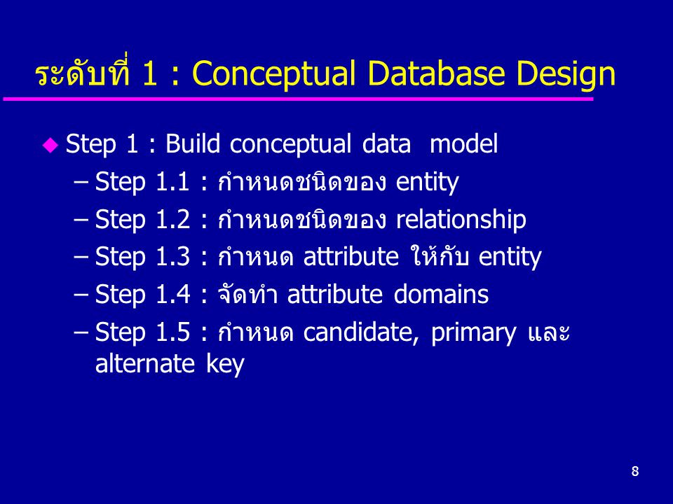 ระดับที่ 1 : Conceptual Database Design