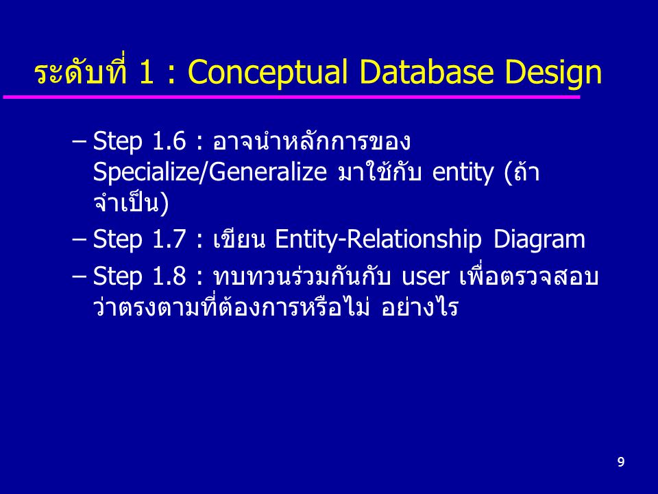 ระดับที่ 1 : Conceptual Database Design