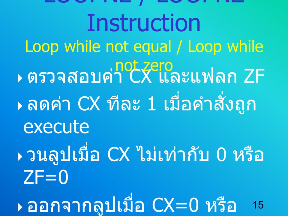 LOOPNE / LOOPNZ Instruction Loop while not equal / Loop while not zero