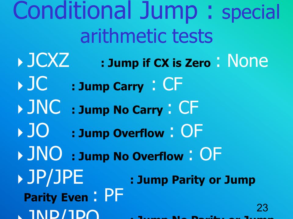 Conditional Jump : special arithmetic tests