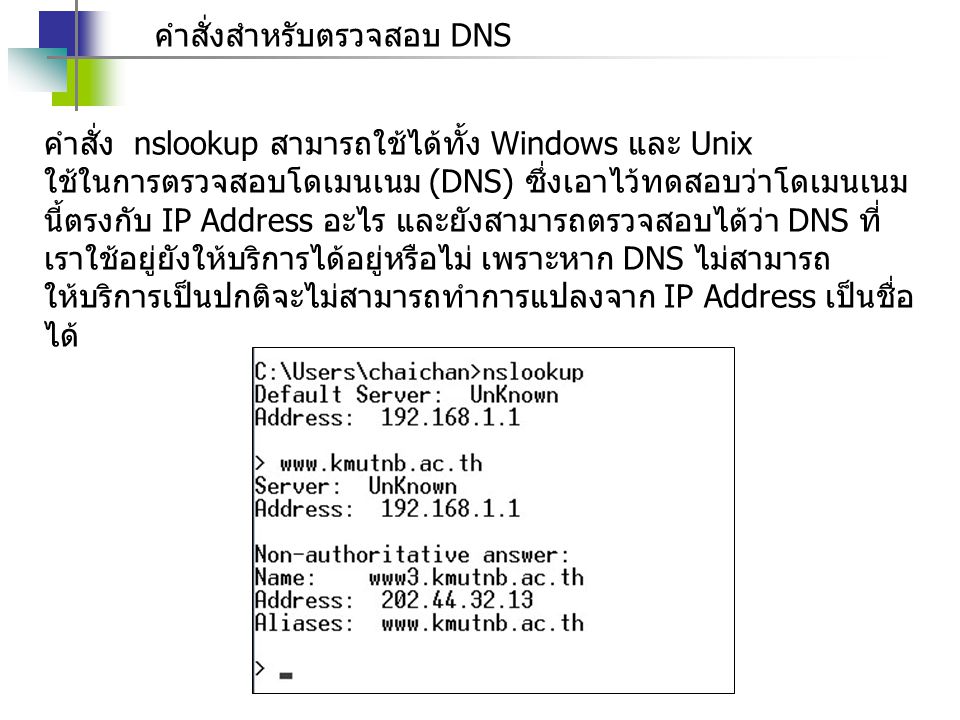 คำสั่งสำหรับตรวจสอบ DNS