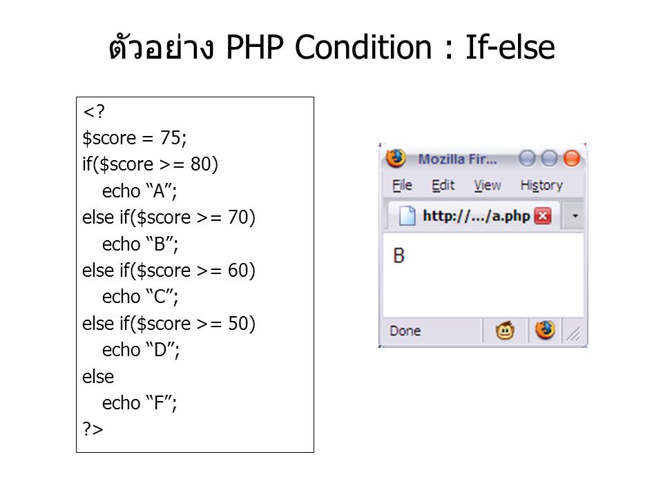 ตัวอย่าง PHP Condition : If-else