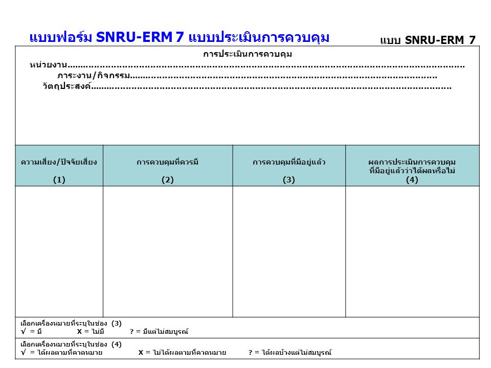 แบบฟอร์ม SNRU-ERM 7 แบบประเมินการควบคุม