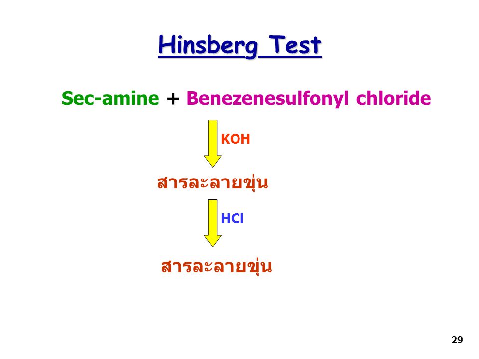 Hinsberg Test Sec-amine + Benezenesulfonyl chloride สารละลายขุ่น