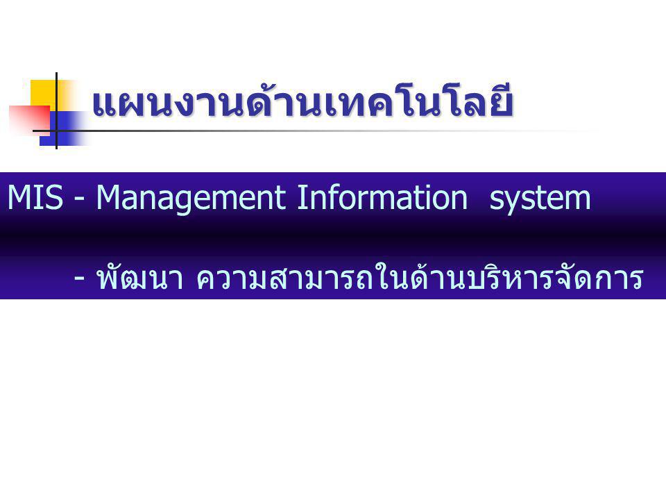 แผนงานด้านเทคโนโลยี MIS - Management Information system